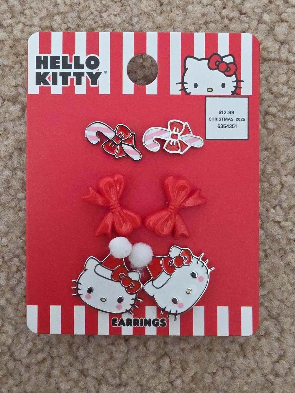 Hello Kitty Red & White Holiday Earring Set